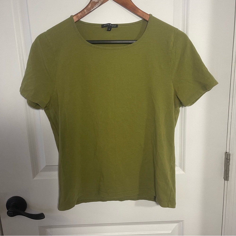Anne Klein 93% cotton green shirt short sleeve size small